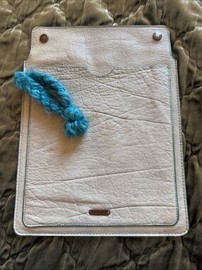 Free People Teal Leather Tablet Sleeve with Teal Stitching